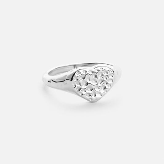 Hammered Heart Ring Sølvfarvet