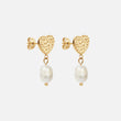 Hammered Heart Perle Studs Øreringe 18K Guldbelagt
