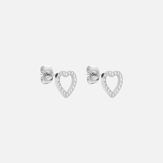 Heart Zirkon Øreringe Sølvfarvet 10mm