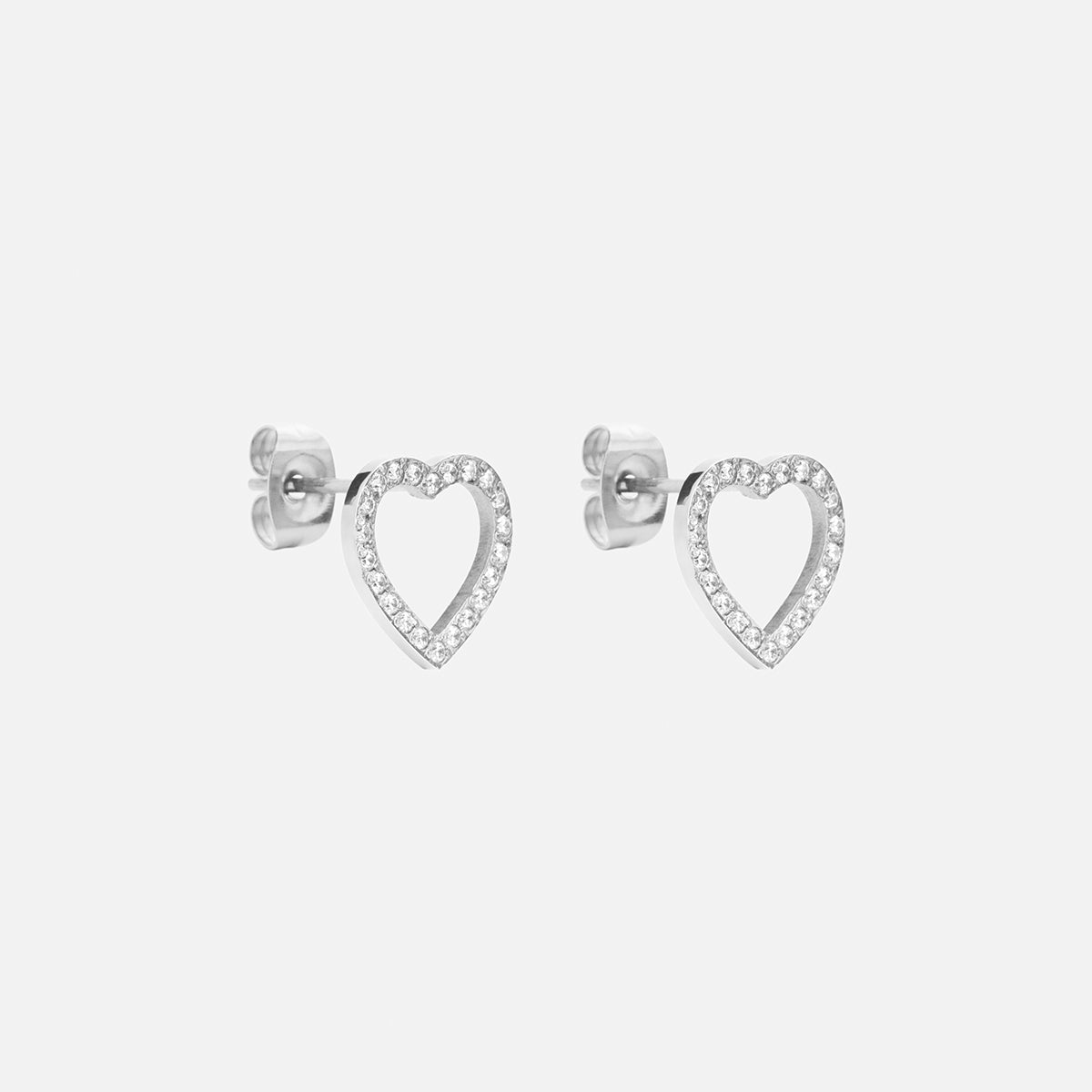 Heart Zirkon Øreringe Sølvfarvet 12mm