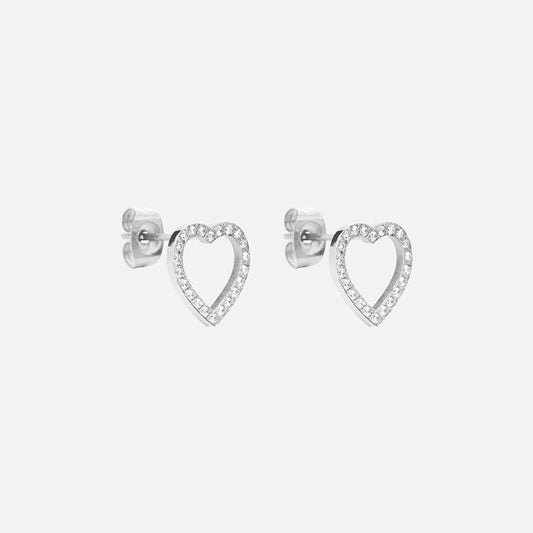 Heart Zirkon Øreringe Sølvfarvet 12mm