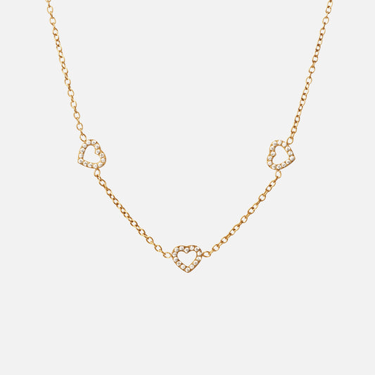 Heart Zirkon Trio Halskæde 18K Guldbelagt 8mm