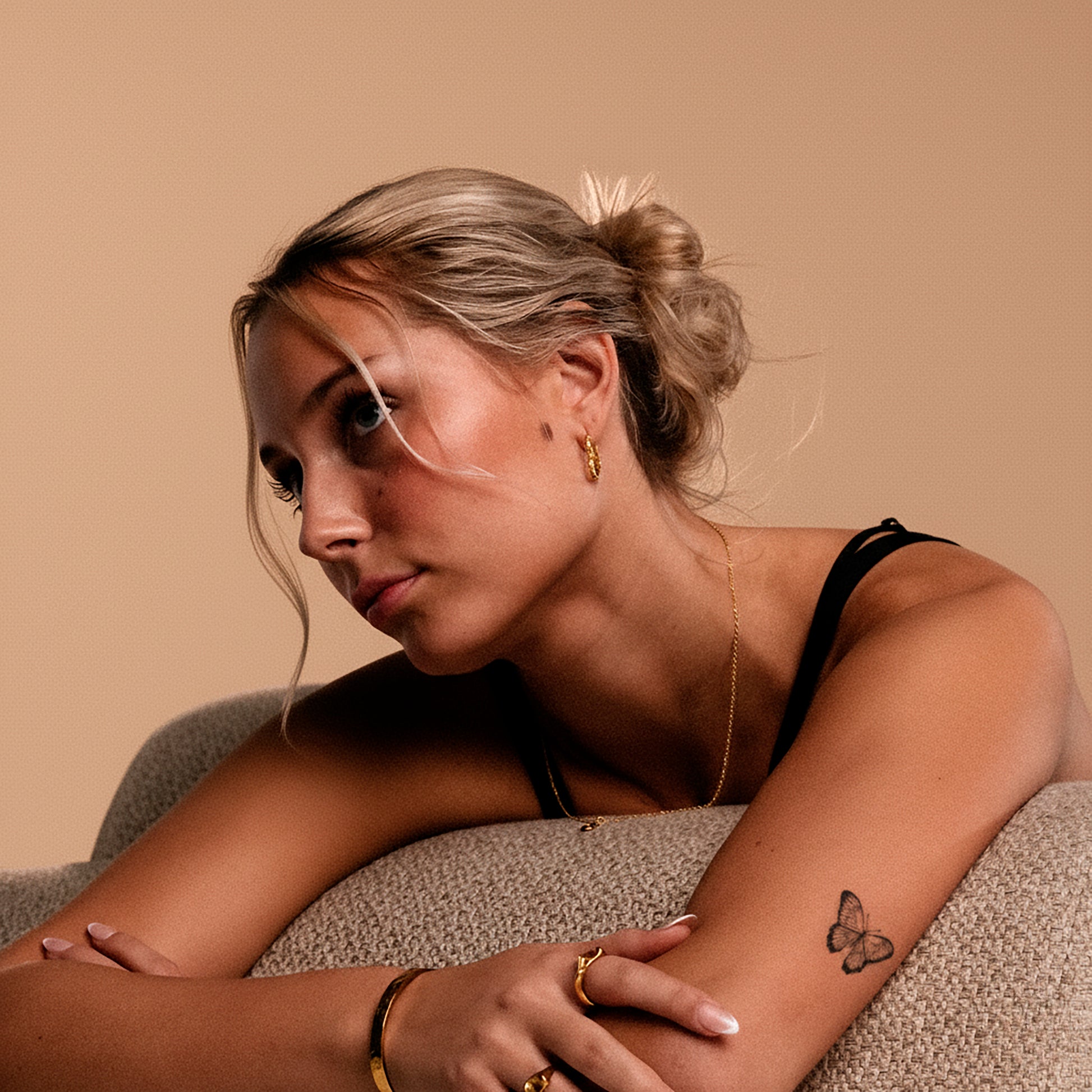 Texture Heart Hoops Øreringe 18K Guldbelagt