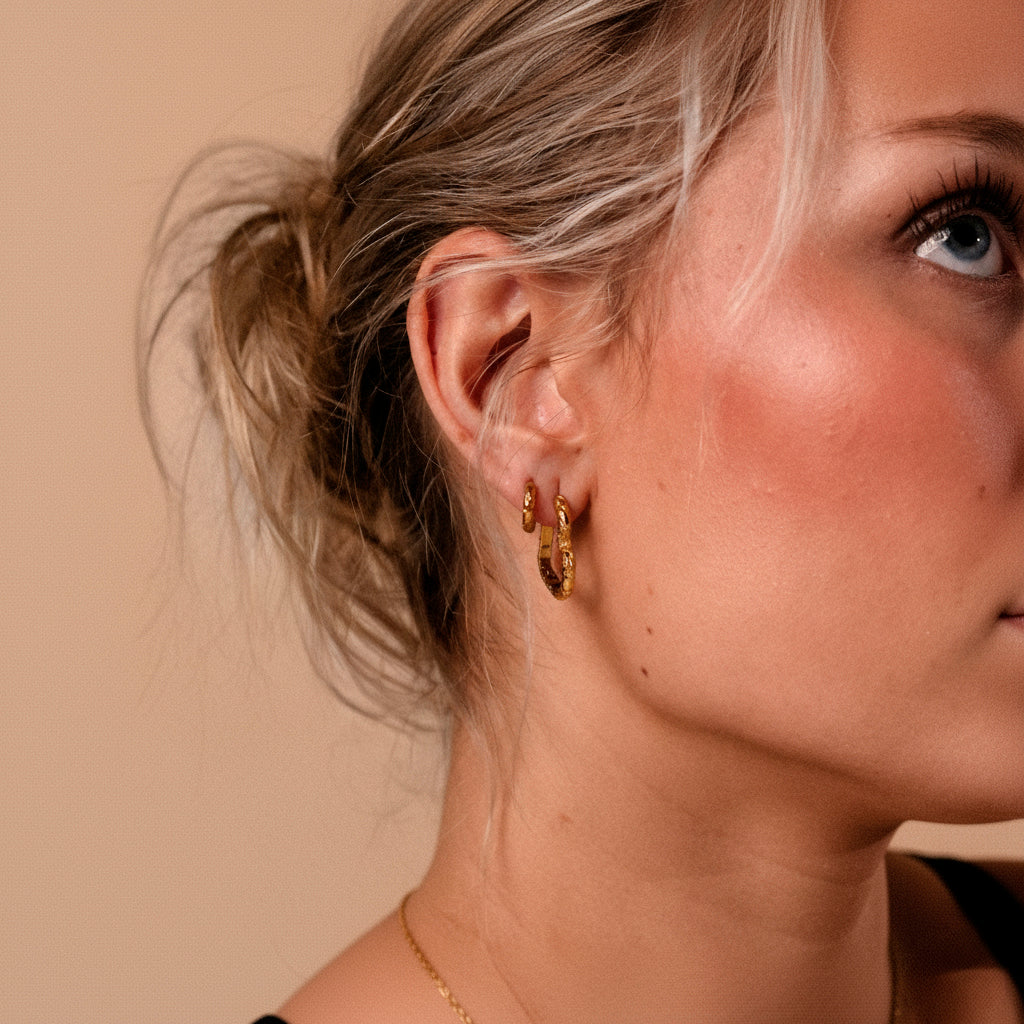 Texture Heart Hoops Øreringe 18K Guldbelagt