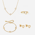 Heart Zirkon Trio Halskæde + Armbånd + Øreringe + Ring 18K Guldbelagt 8mm