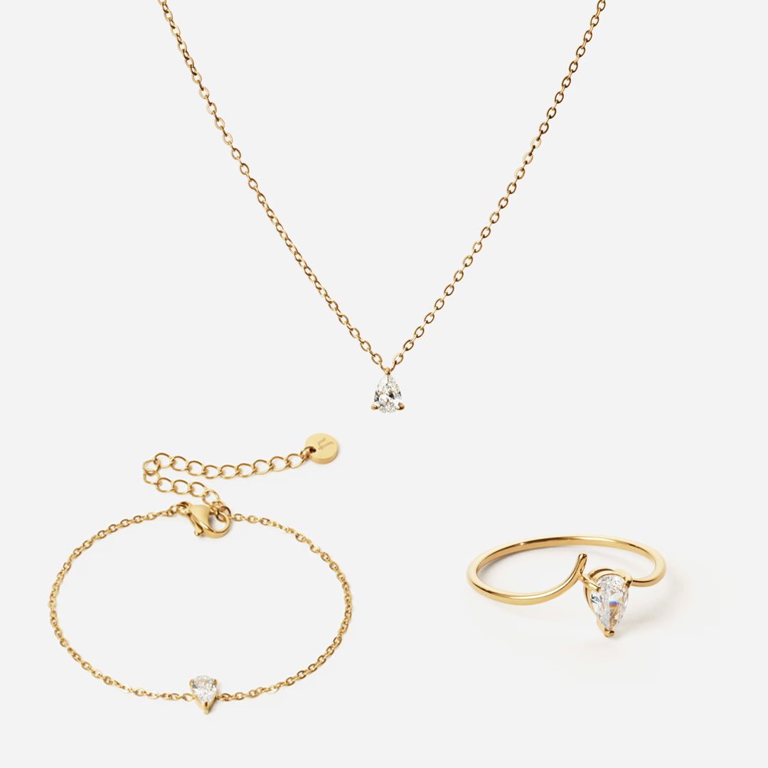 Ice Drop Zirkon Ring + Armbånd + Halskæde