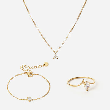Ice Drop Zirkon Ring + Armbånd + Halskæde