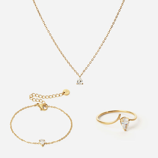 Ice Drop Zirkon Ring + Armbånd + Halskæde