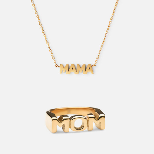 Mama halskæde + MOM ring 18K guldbelagt