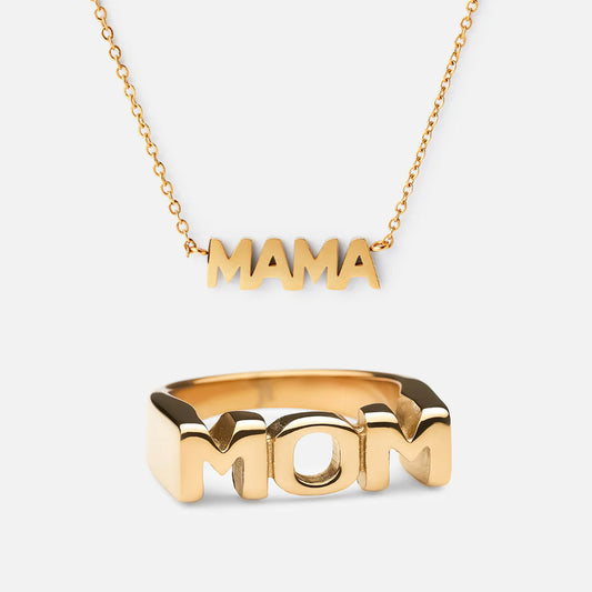 Mama Halskæde & MOM Ring 18K Guldbelagt