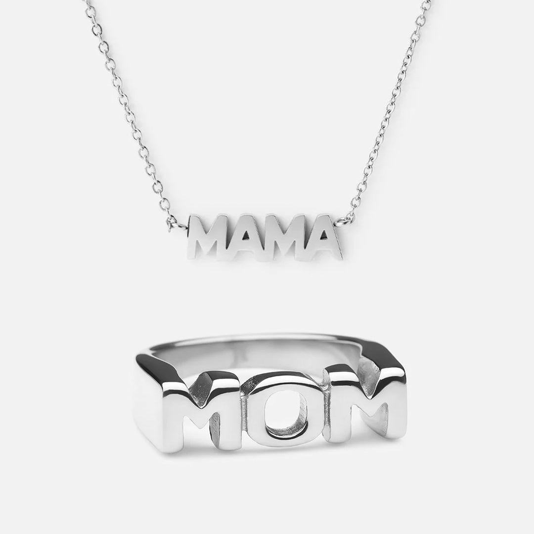 Mama Halskæde & MOM Ring Sølvfarvet