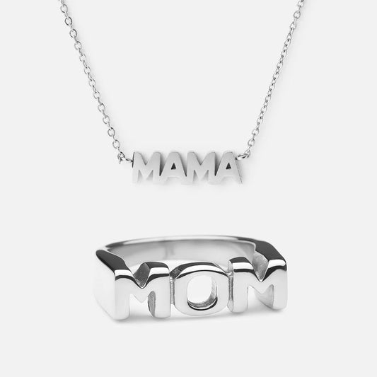 Mama Halskæde & MOM Ring Sølvfarvet