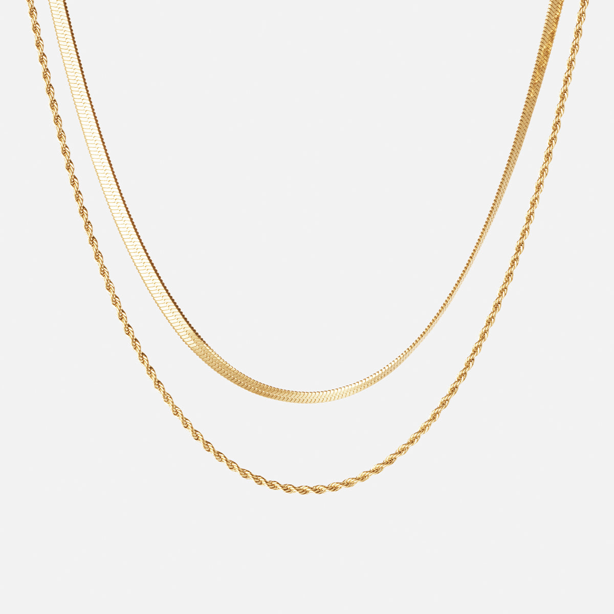 Twisted Rope + Flad Snake Halskæde 18K Guldbelagt