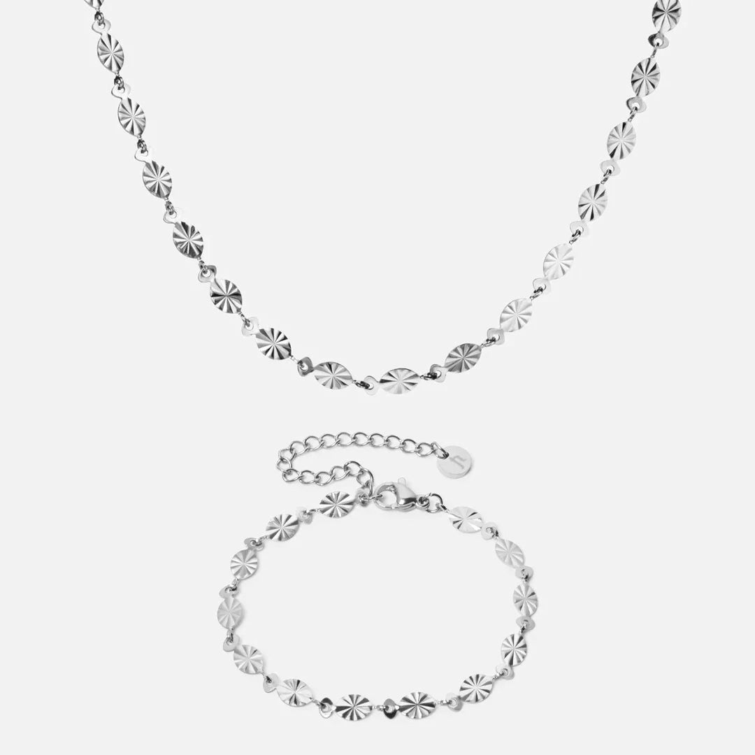 Sunset Halskæde + Armbånd Sølvfarvet