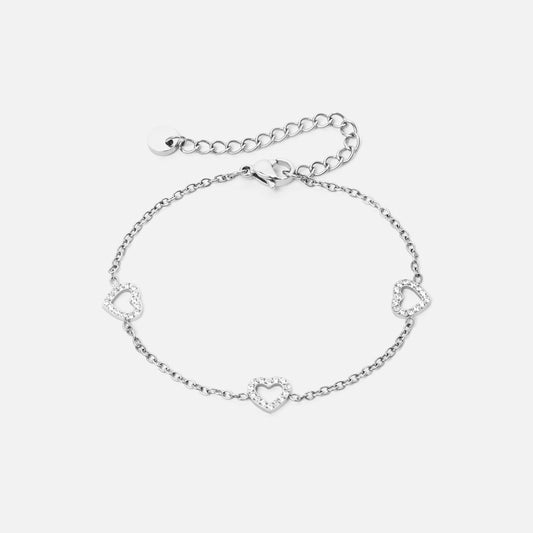 Heart Zirkon Trio Armbånd Sølvfarvet 8mm