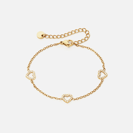 Heart Zirkon Trio Armbånd 18K Guldbelagt 8mm
