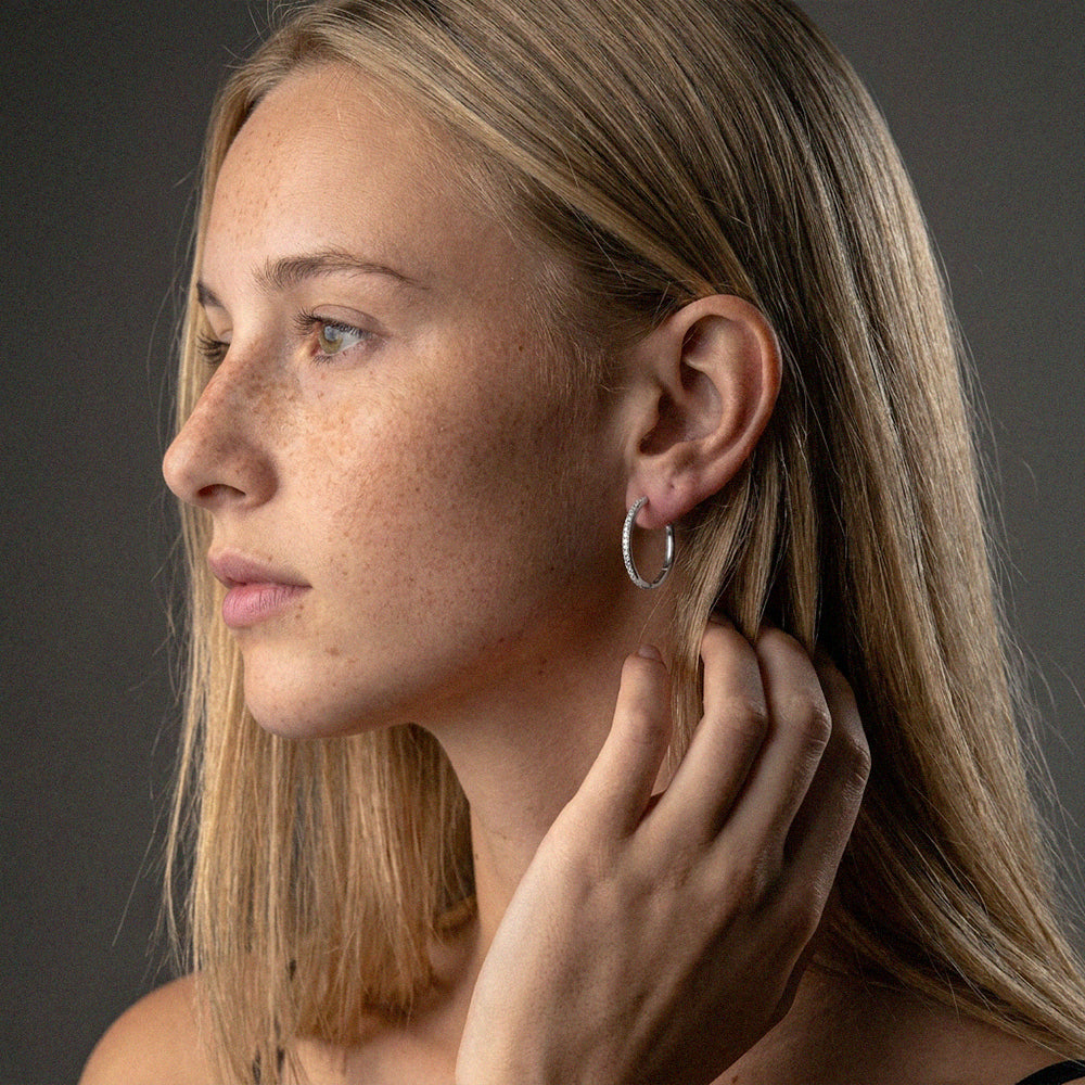 Zirkon Hoops Øreringe Sølvfarvet 24mm